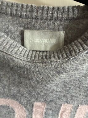 Zadig & Voltaire Gray Crewneck Sweater with Pale Pink Detail